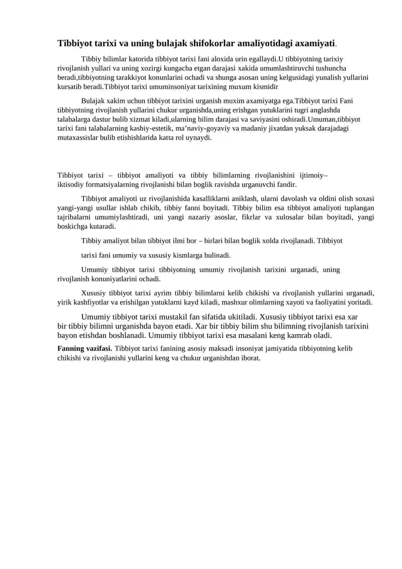 Tibbiyot Tarixi va Tibbiyot Amaliyoti 1