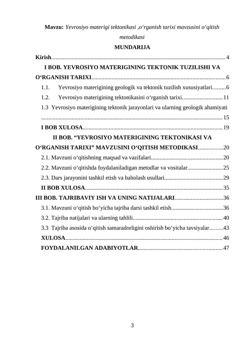 Yevrosiyo materigi tektonikasi,o‘rganish tarixi mavzusini o‘qitish metodikasi 1
