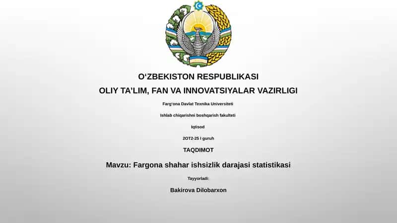 Fargona shahar ishsizlik darajasi statistikasi 1