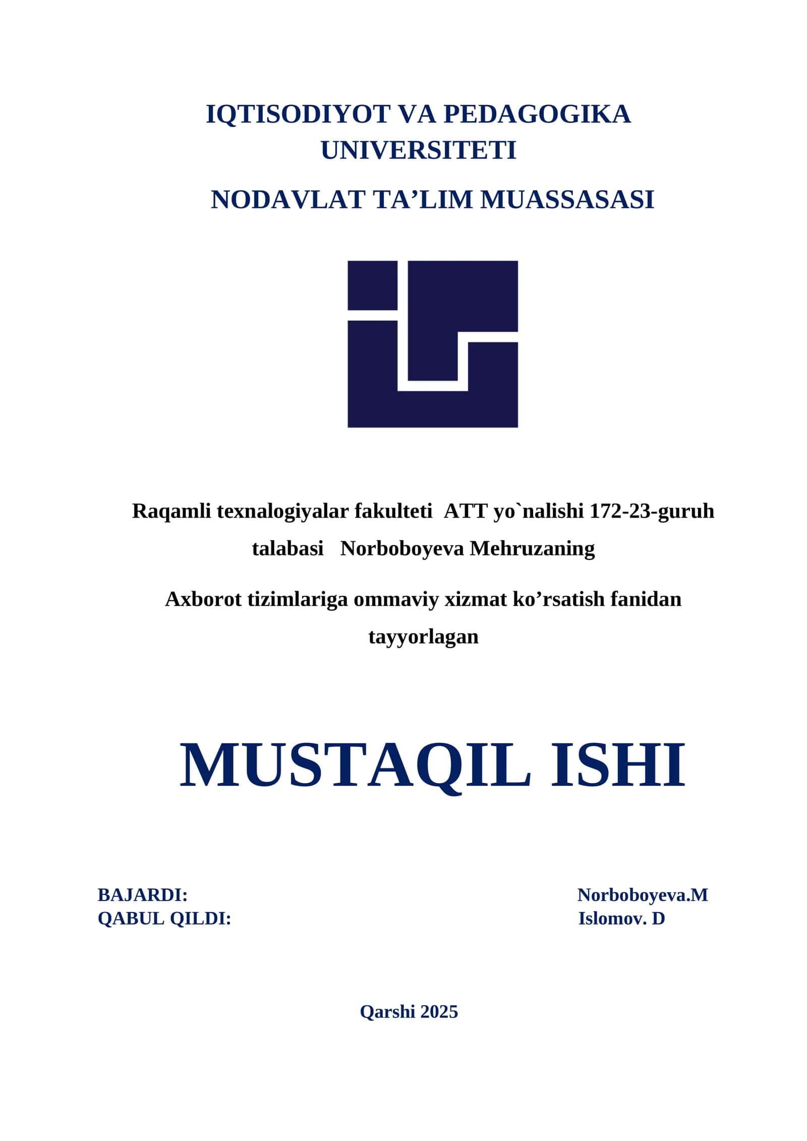Kompyuter tarmoqlarida navbat modellarining qo‘llanishi 1