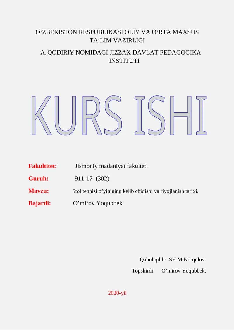 Stol tennisi o’yinining kelib chiqishi va rivojlanish tarixi 1