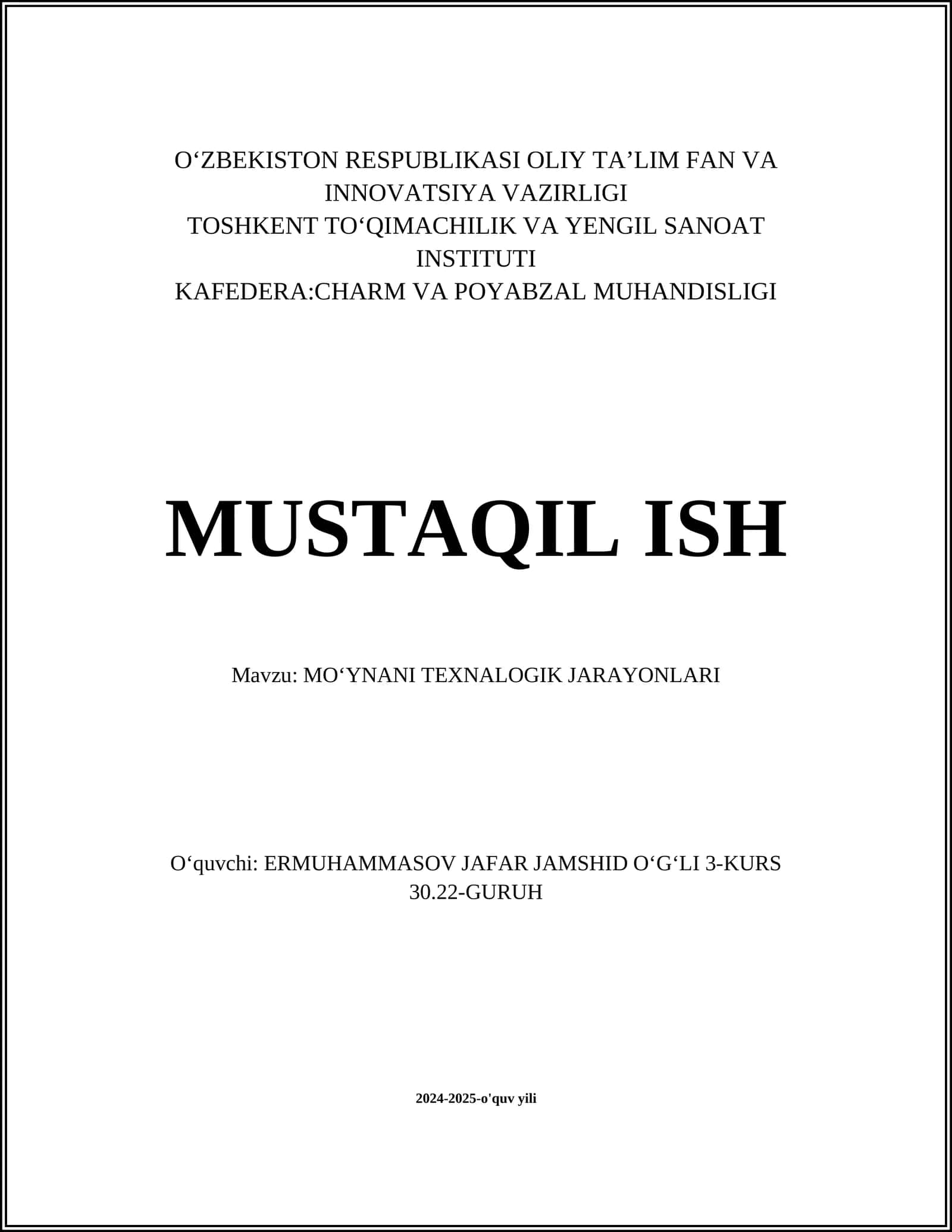 MOʻYNANI TAYYORLASH TEXNOLOGIYALARI 1