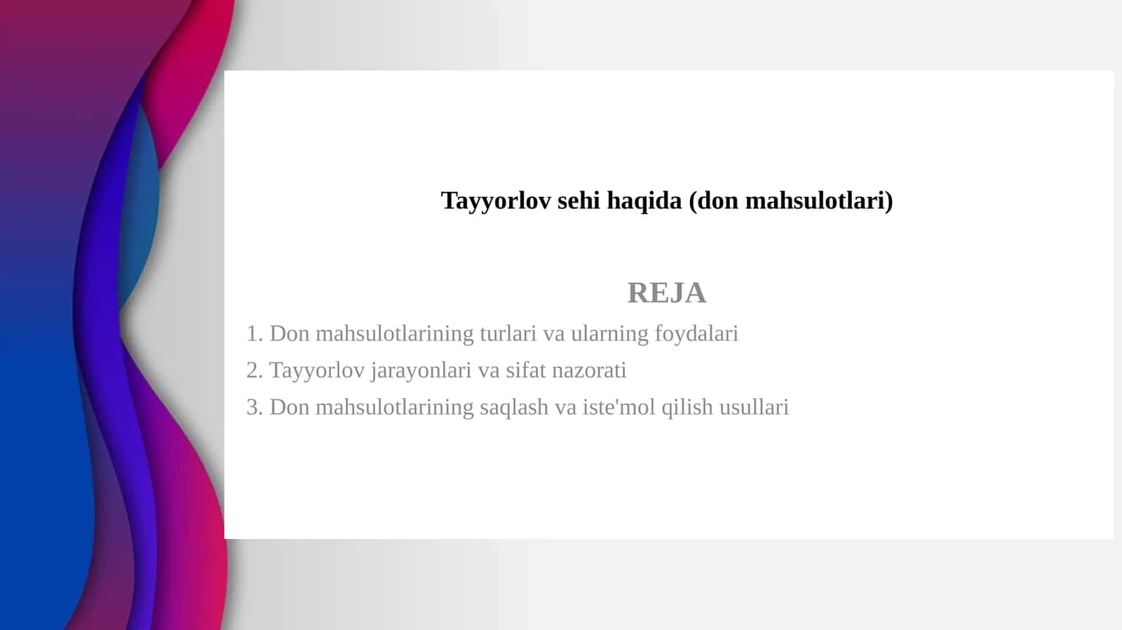 Tayyorlov sehi haqida (don mahsulotlari) 1