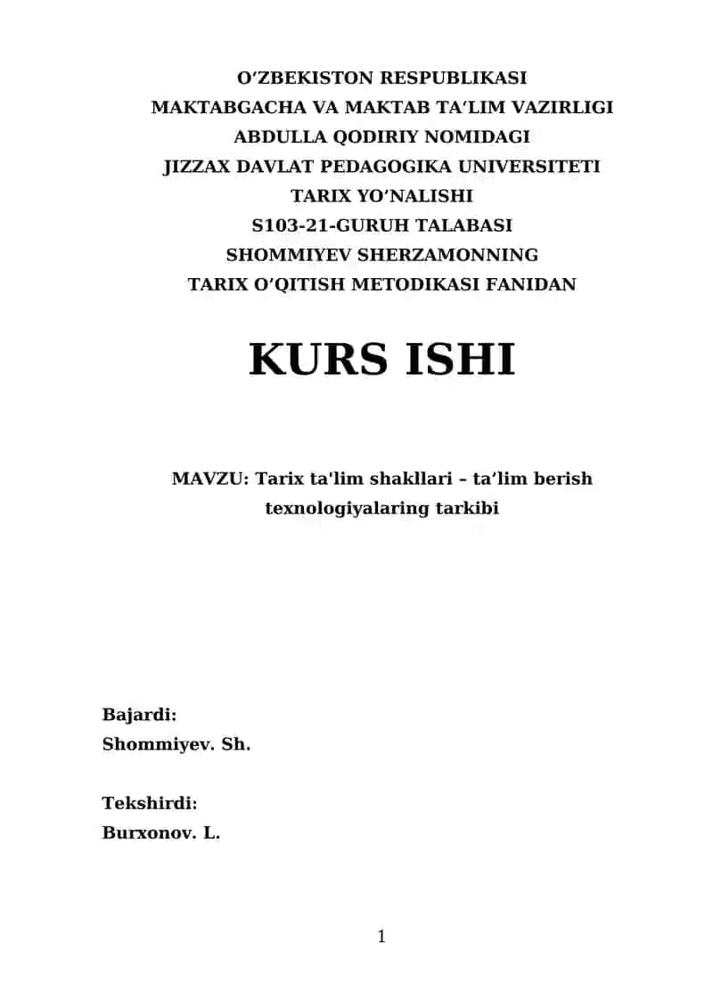 Tarix O’qitish Metodikasi