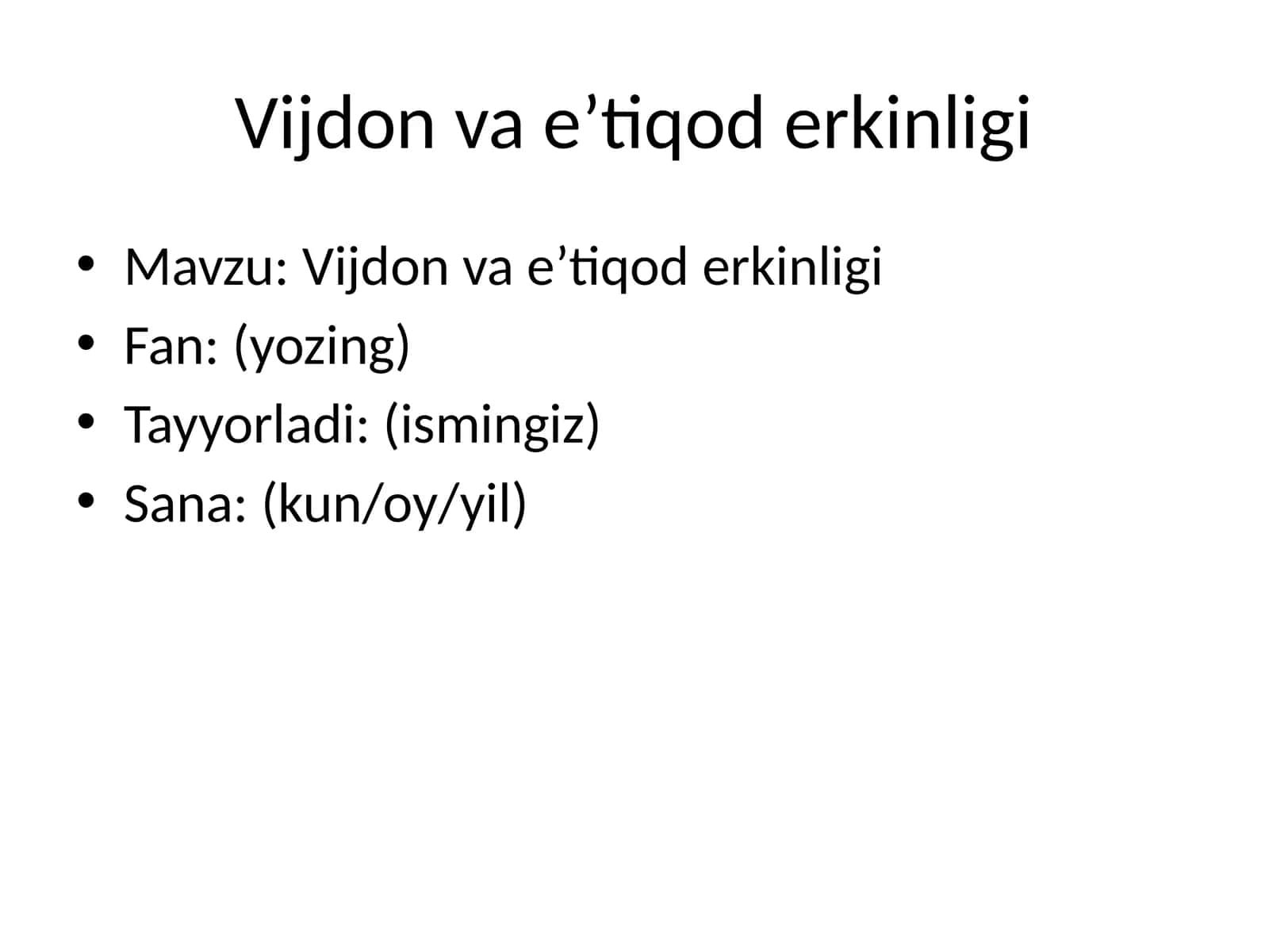 Vijdon va e’tiqod erkinligi 1