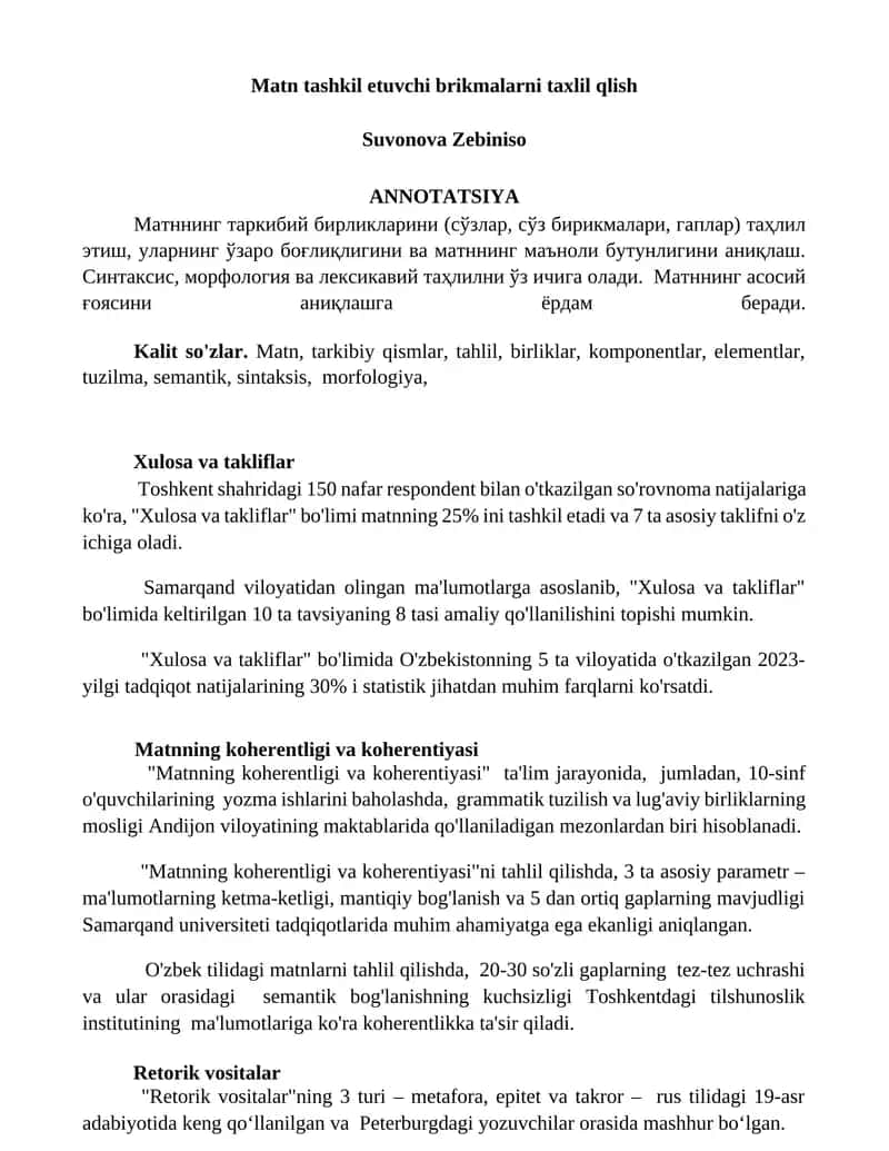 Matn tashkil etuvchi brikmalarni taxlil qlish 1