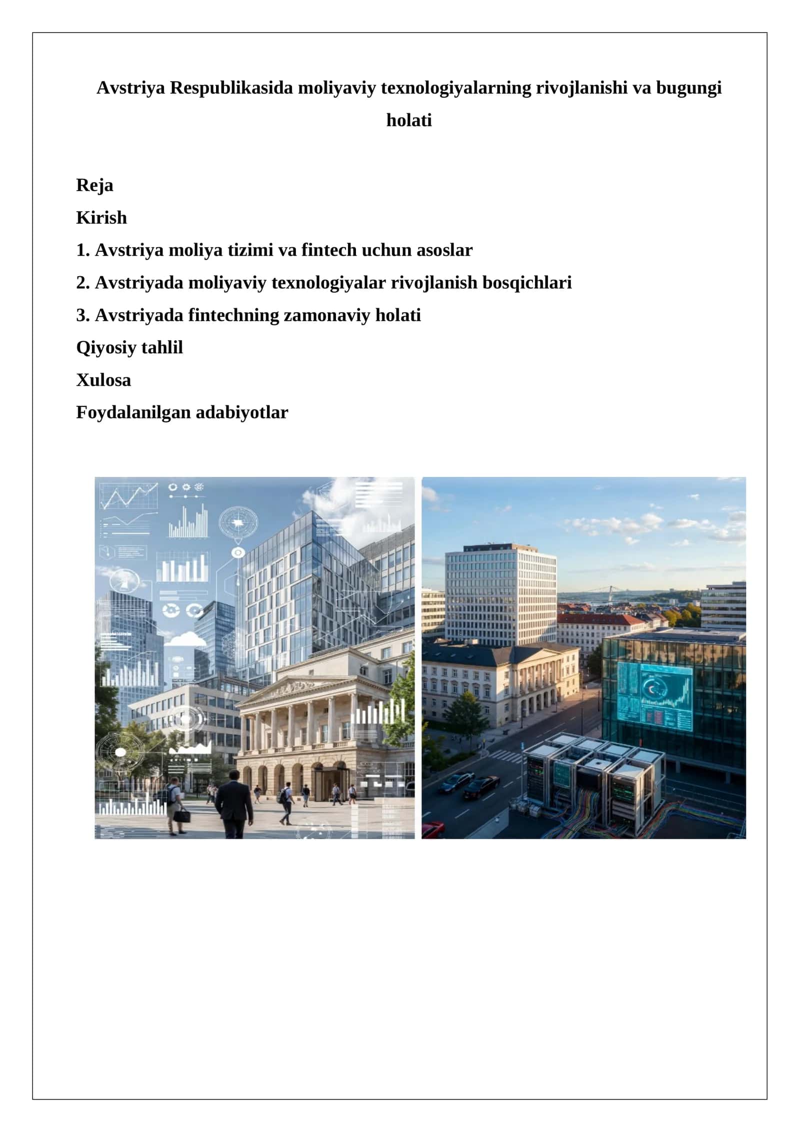 Avstriya Respublikasida moliyaviy texnologiyalarning rivojlanishi va bugungi holati 1