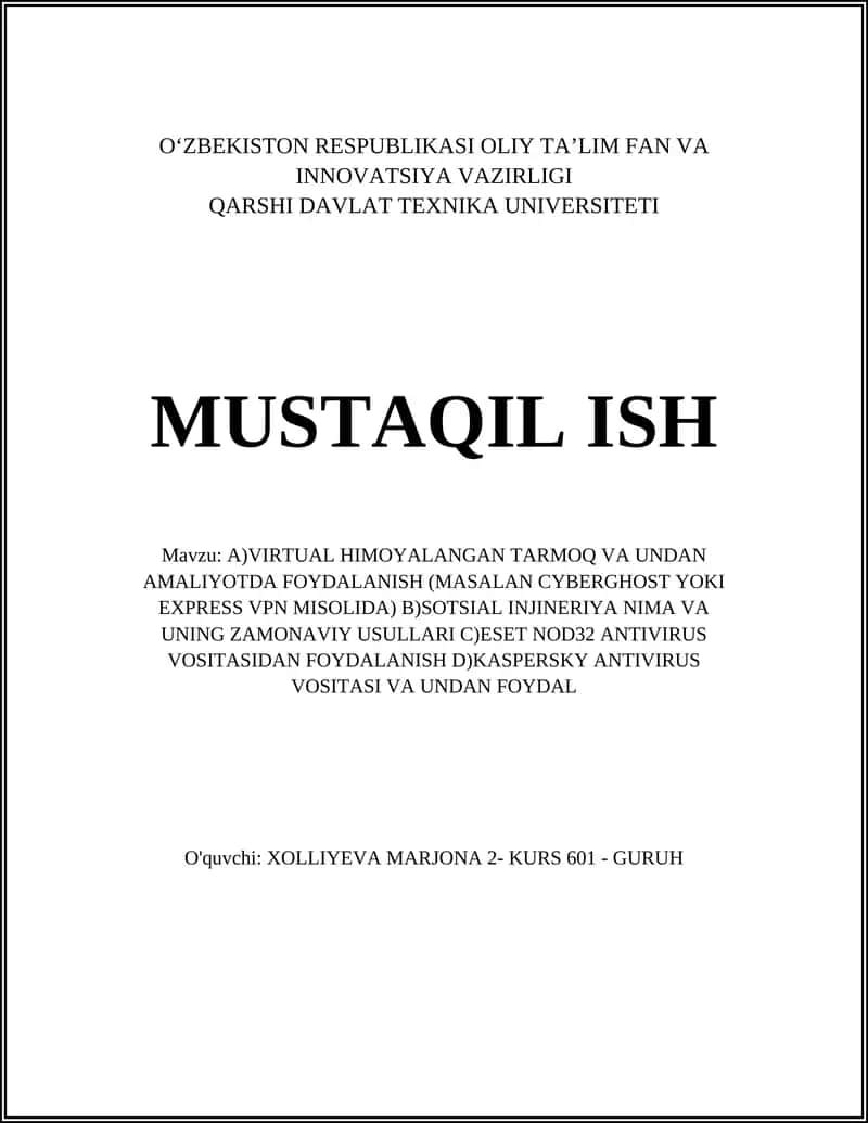 Virtual xususiy tarmoq (VPN) 1