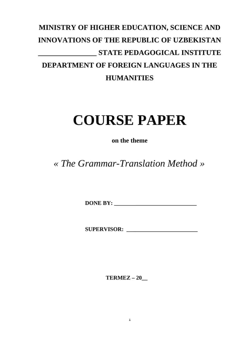 The Grammar-Translation Method 1