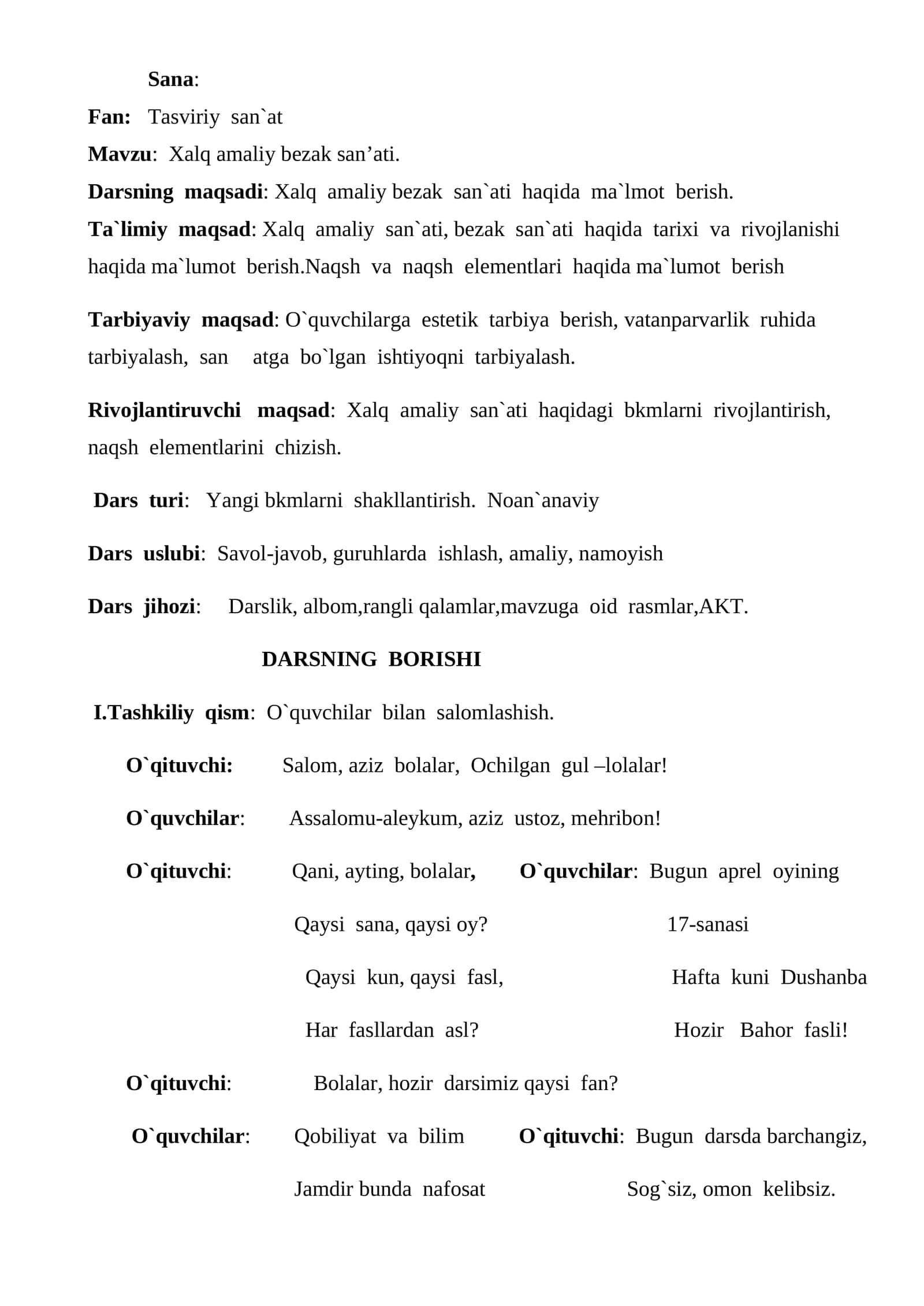 2-sinf Tasviriy san'at Xalq amaliy bezak san'ati mavzusida dars ishlanma 1