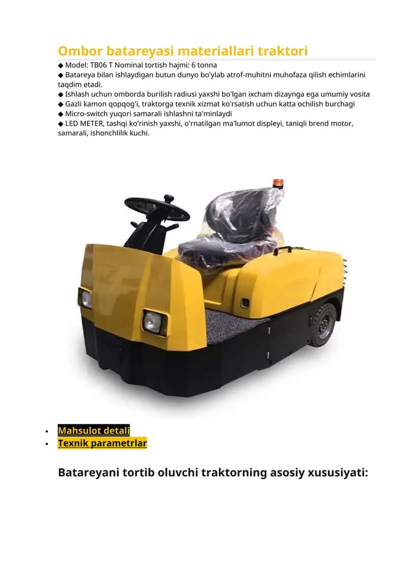 Ombor batareyasi materiallari traktori 1