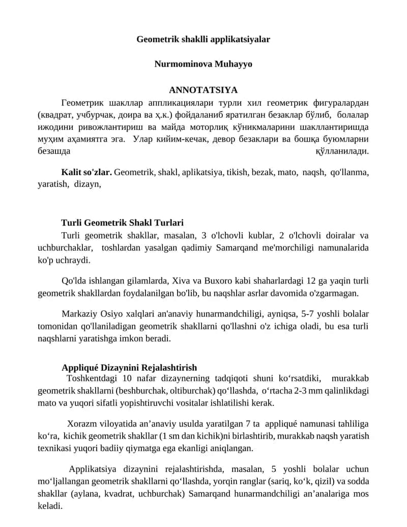 Geometrik shaklli applikatsiyalar 1