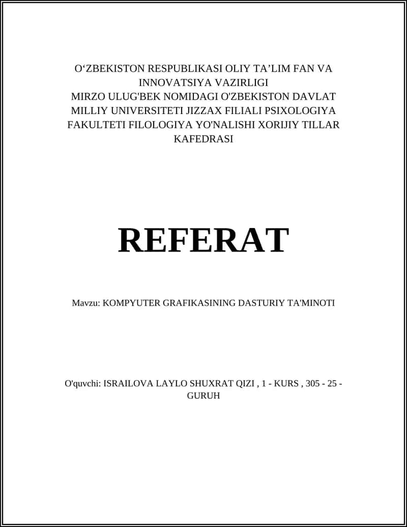 KOMPYUTER GRAFIKASINING DASTURIY TA'MINOTI 1