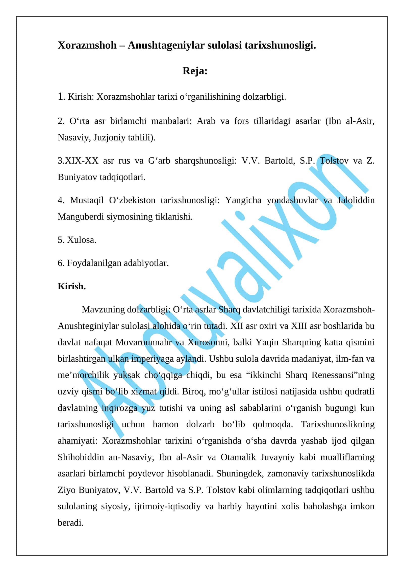 Xorazmshoh – Anushtageniylar sulolasi tarixshunosligi 1