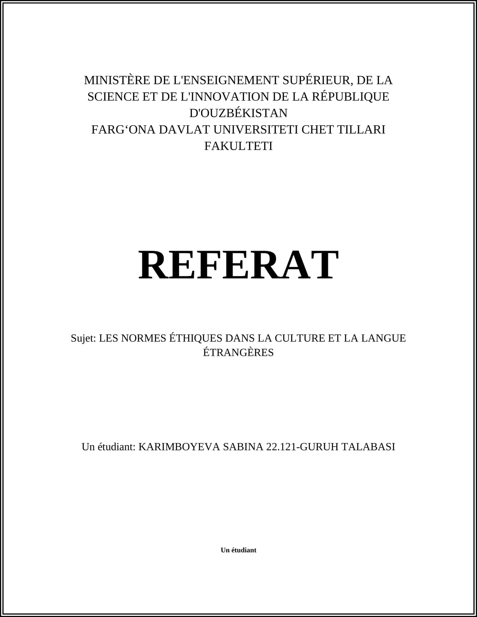 REFERAT: LES NORMES ÉTHIQUES DANS LA CULTURE ET LA LANGUE ÉTRANGÈRES 1
