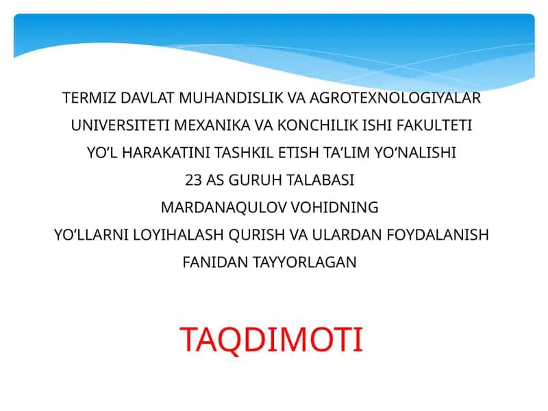 Jarliklar tarqalgan joylarda yoʼllarni loyihalash 1