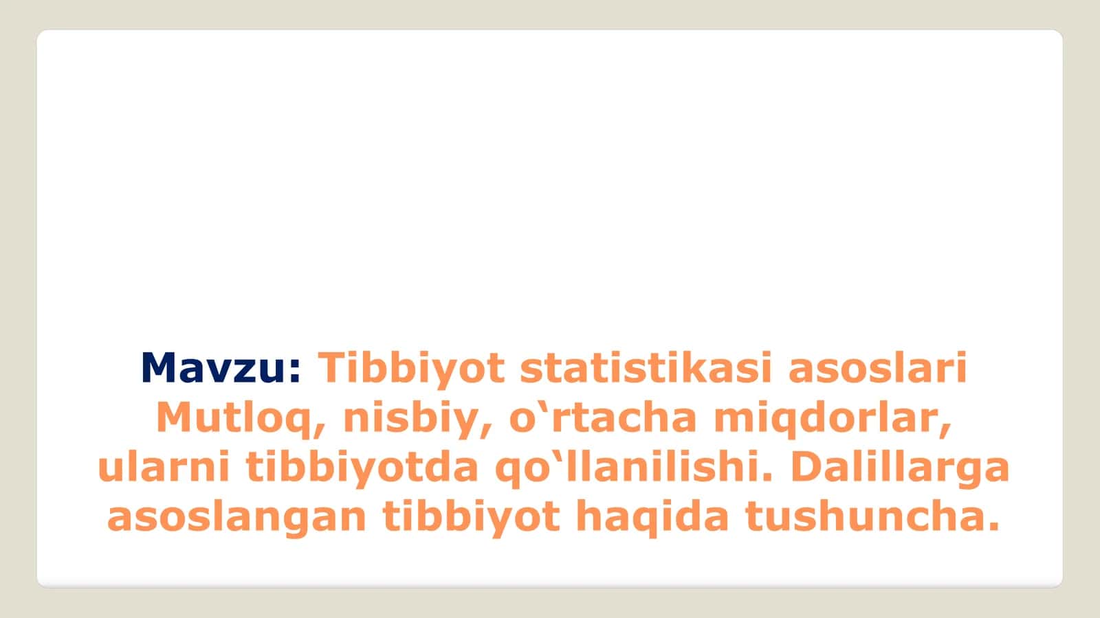 Tibbiyot statistikasi asoslari 1