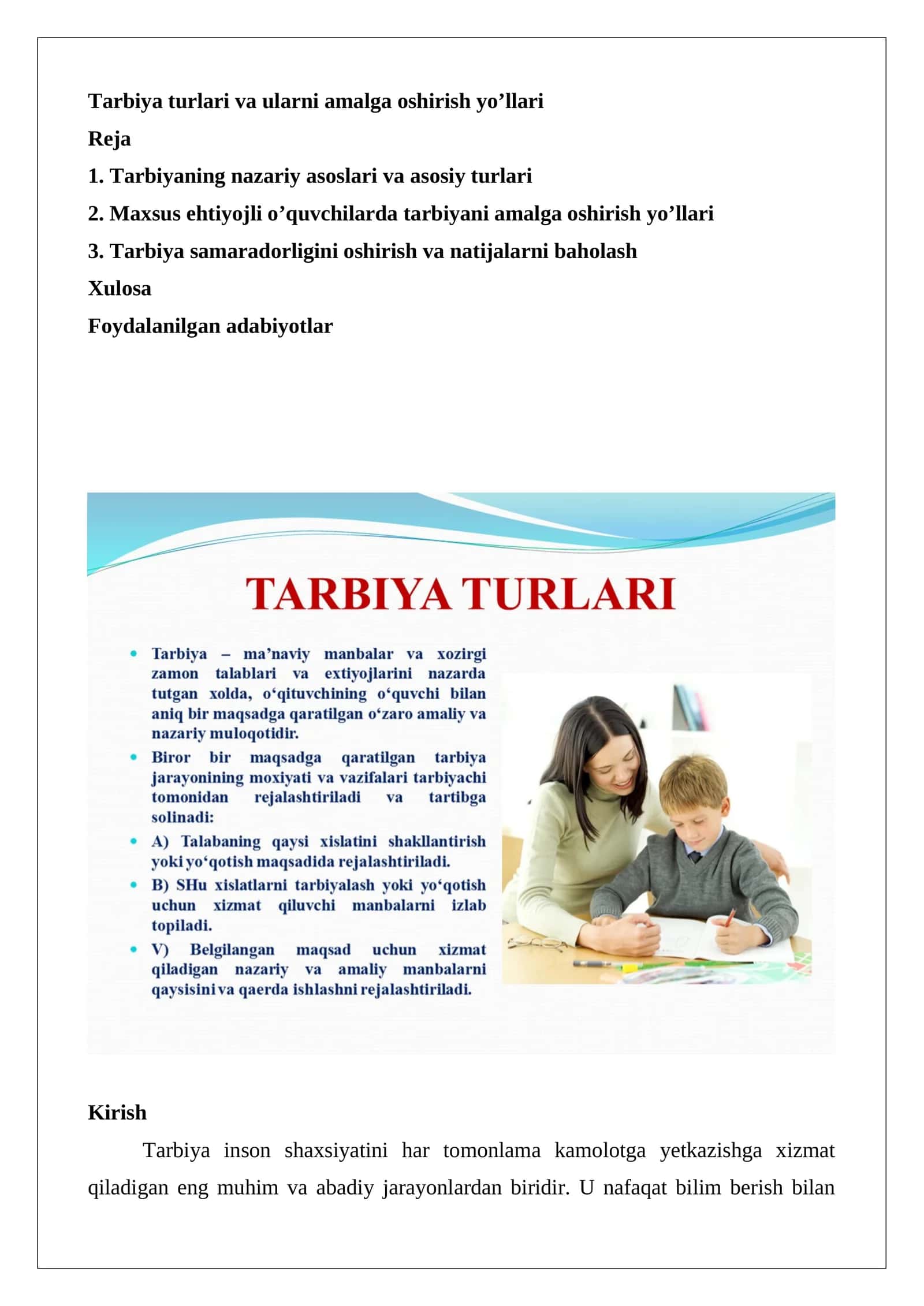 Tarbiya turlari va ularni amalga oshirish yo’llari 1