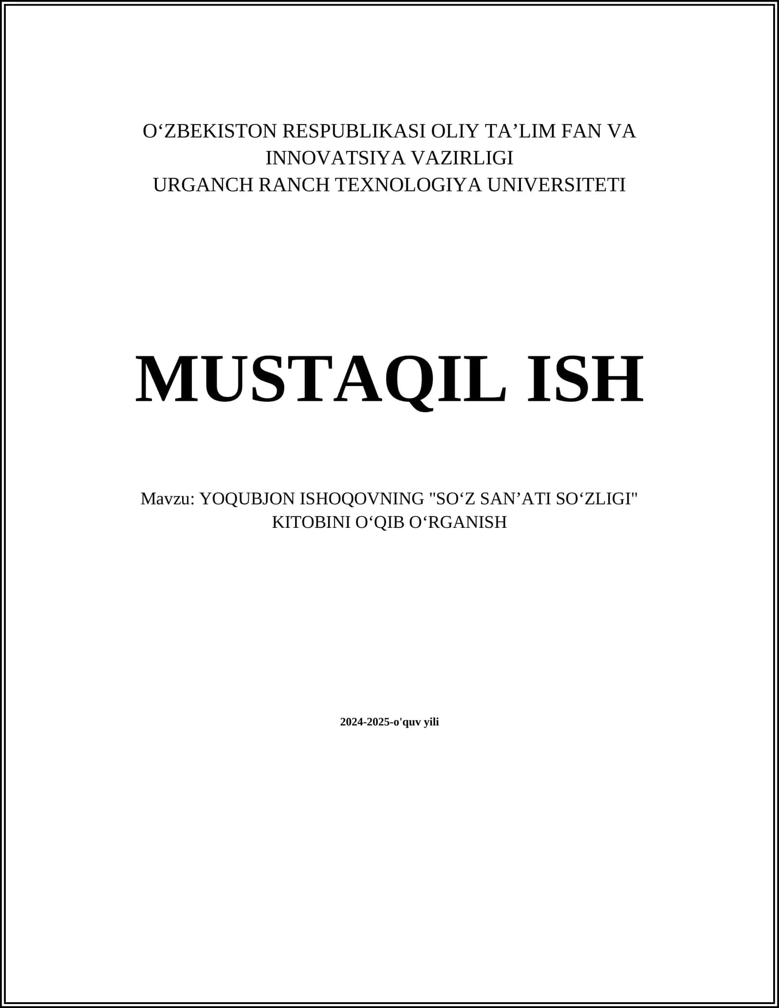 YOQUBJON ISHOQOVNING "SOʻZ SANʼATI SOʻZLIGI" KITOBINI OʻQIB OʻRGANISH 1