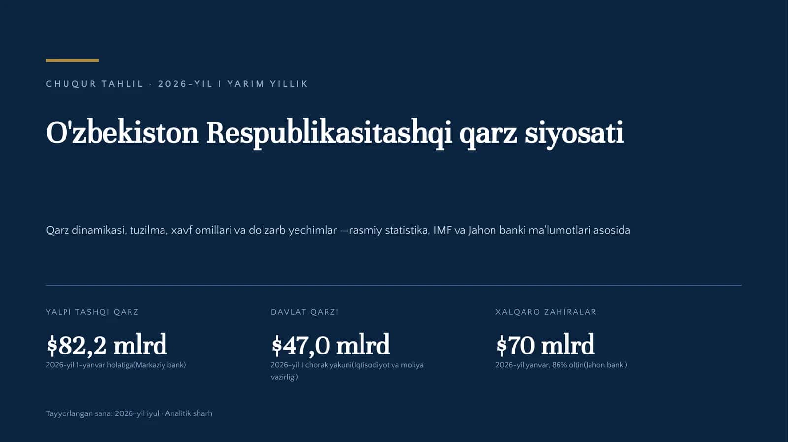 O'zbekiston Respublikasi tashqi qarz siyosati — 2026-yil I yarim yillik chuqur tahlil 1