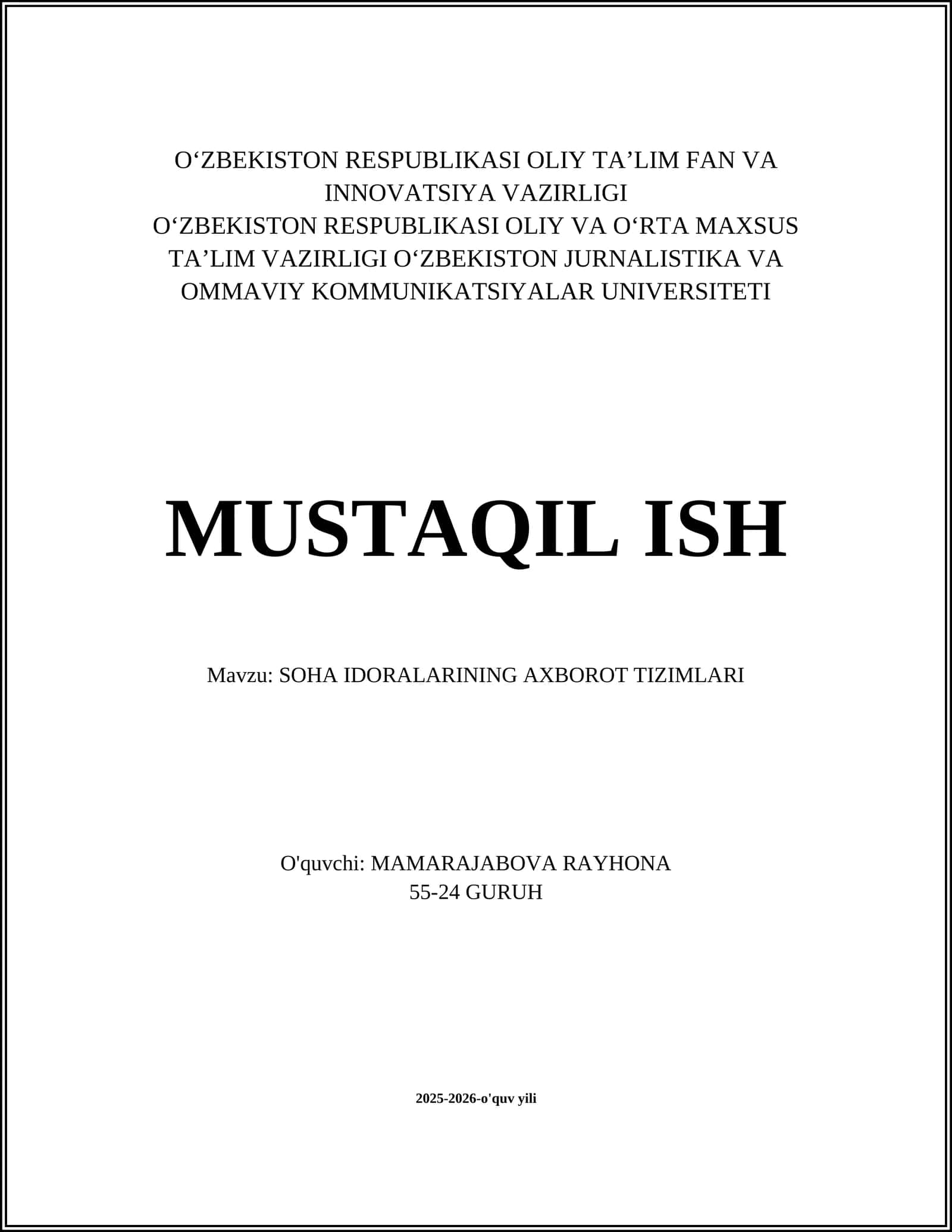 SOHA IDORALARINING AXBOROT TIZIMLARI 1