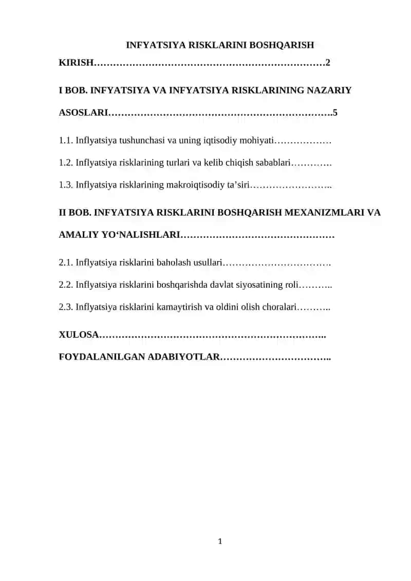 INFYATSIYA RISKLARINI BOSHQARISH
