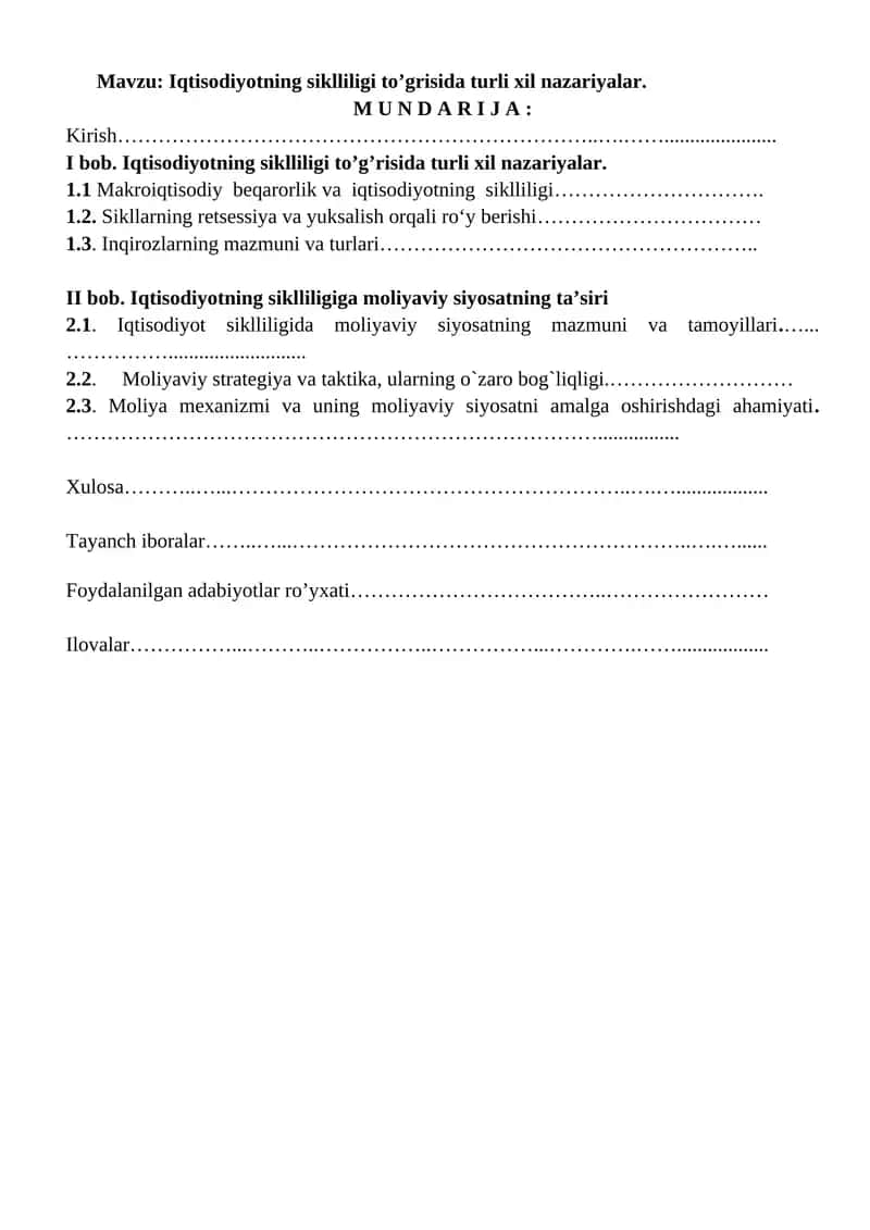 Iqtisodiyotning siklliligi to’grisida turli xil nazariyalar 1