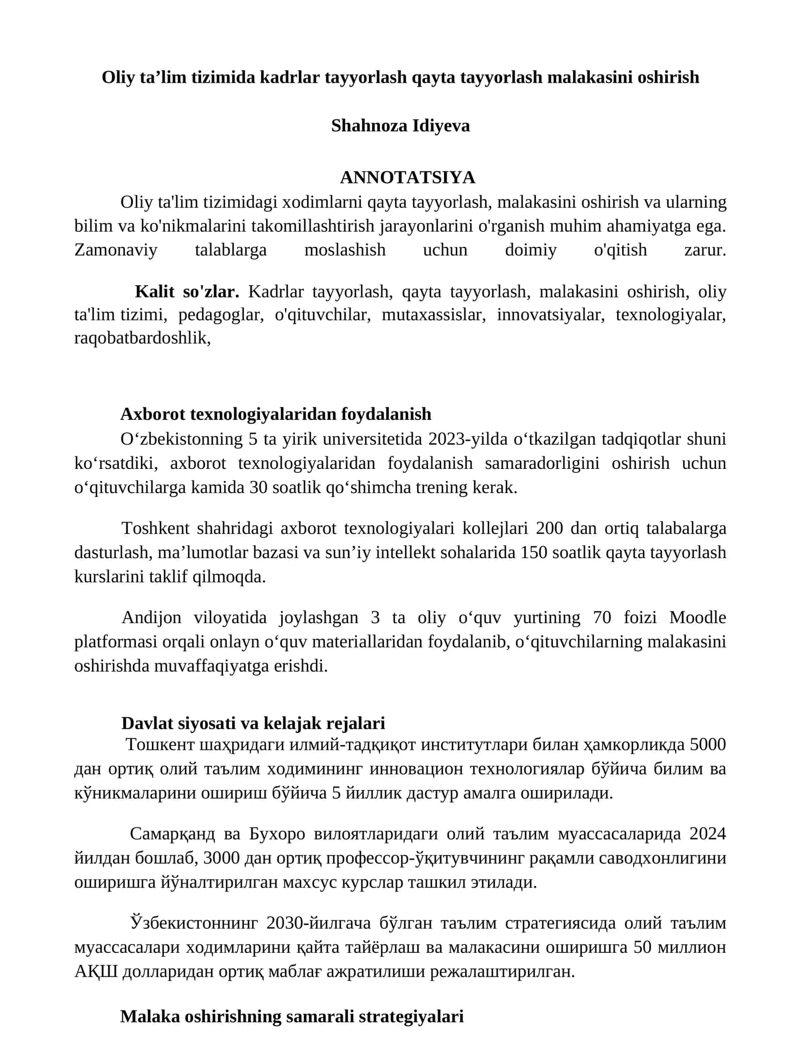 Kadrlar tayyorlash qayta tayyorlash malakasini oshirish 1