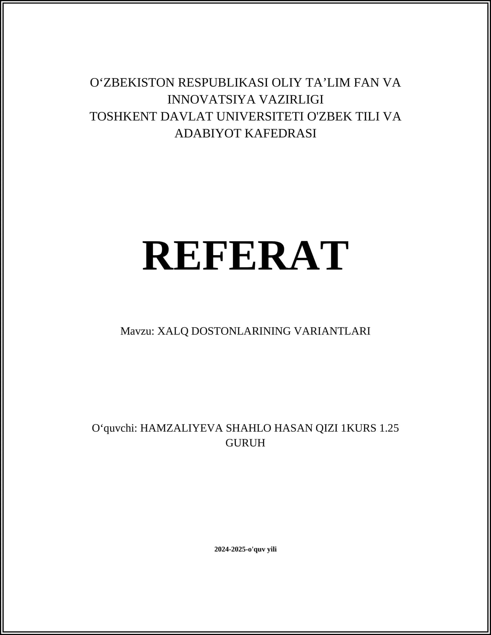 XALQ DOSTONLARINING VARIANTLARI 1