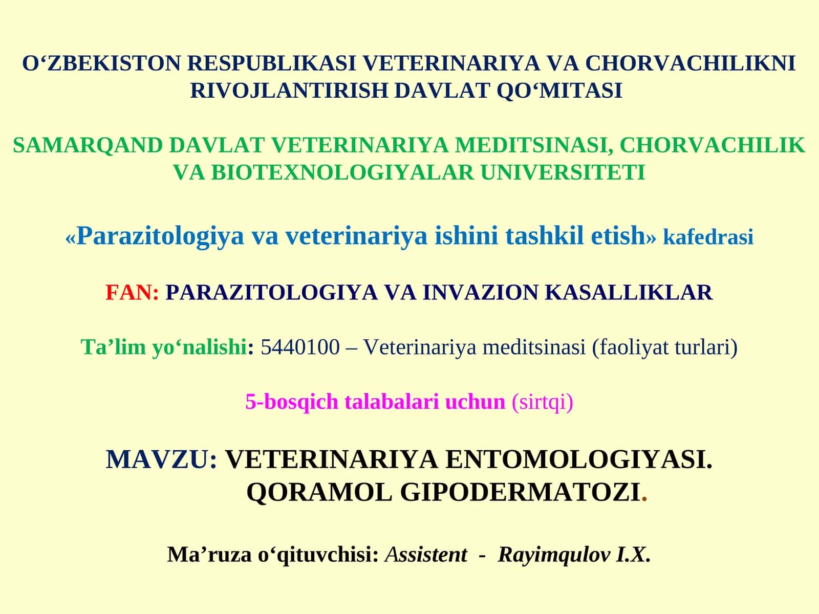 VETERINARIYA ENTOMOLOGIYASI 1