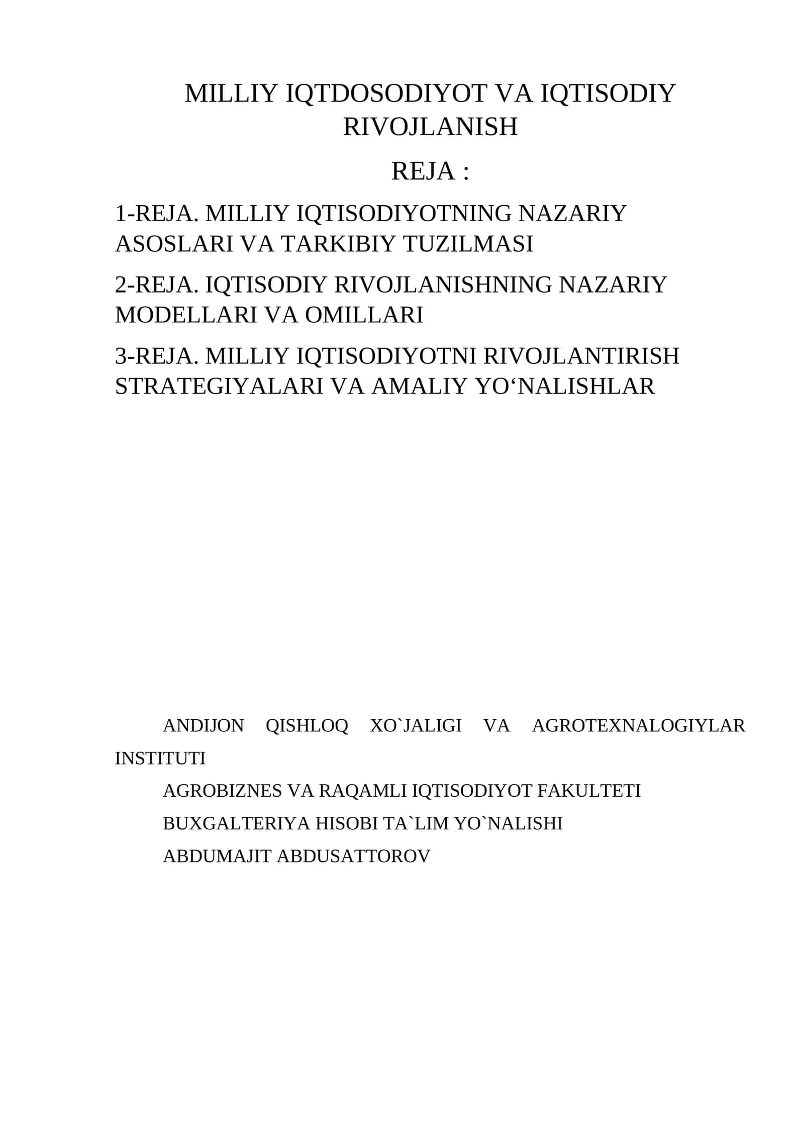MILLIY IQTDOSODIYOT VA IQTISODIY RIVOJLANISH 1