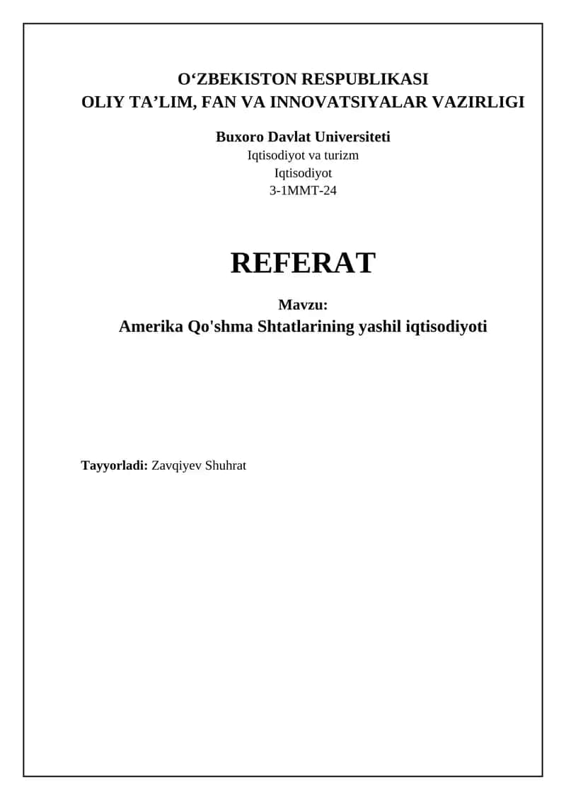 Amerika Qo'shma Shtatlarining yashil iqtisodiyoti 1