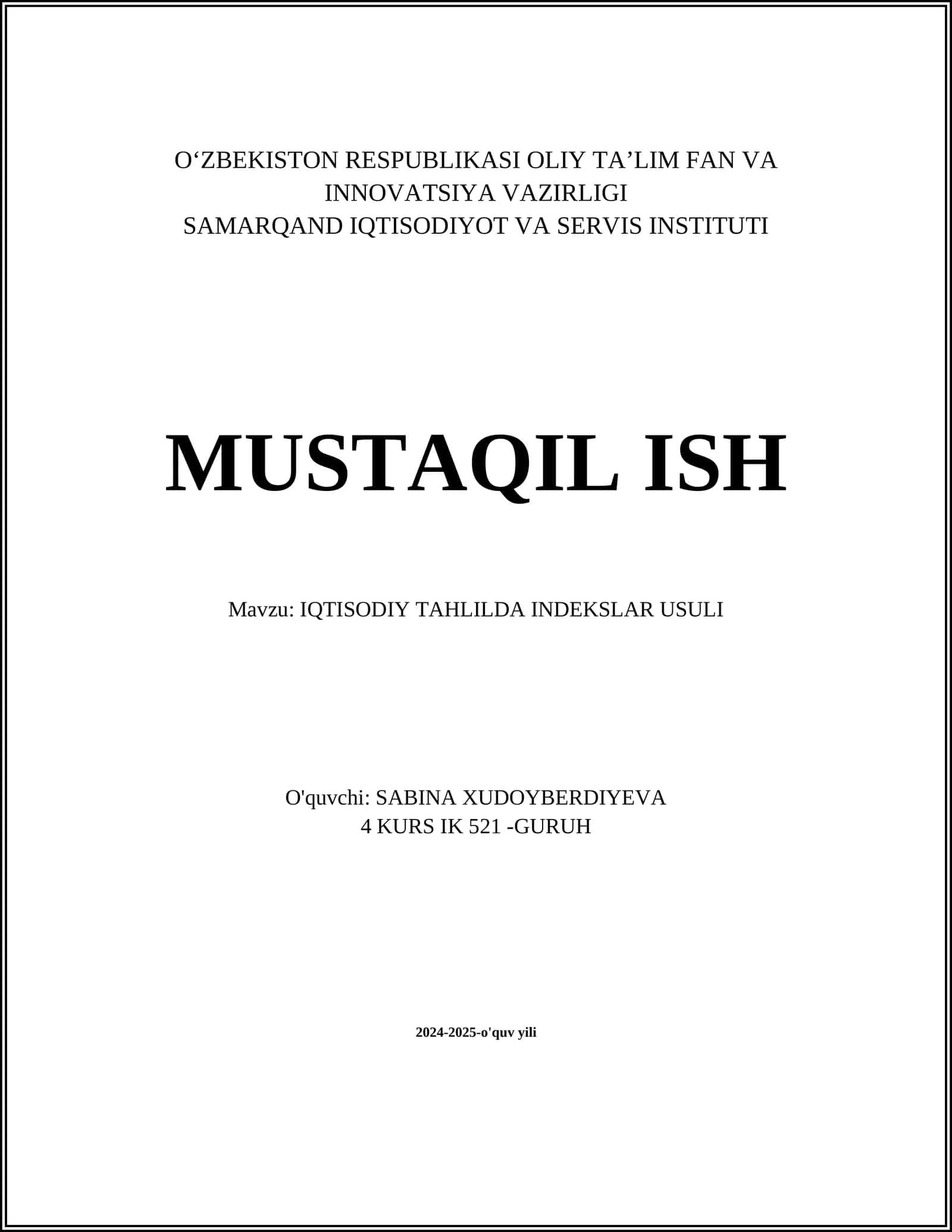 IQTISODIY TAHLILDA INDEKSLAR USULI 1