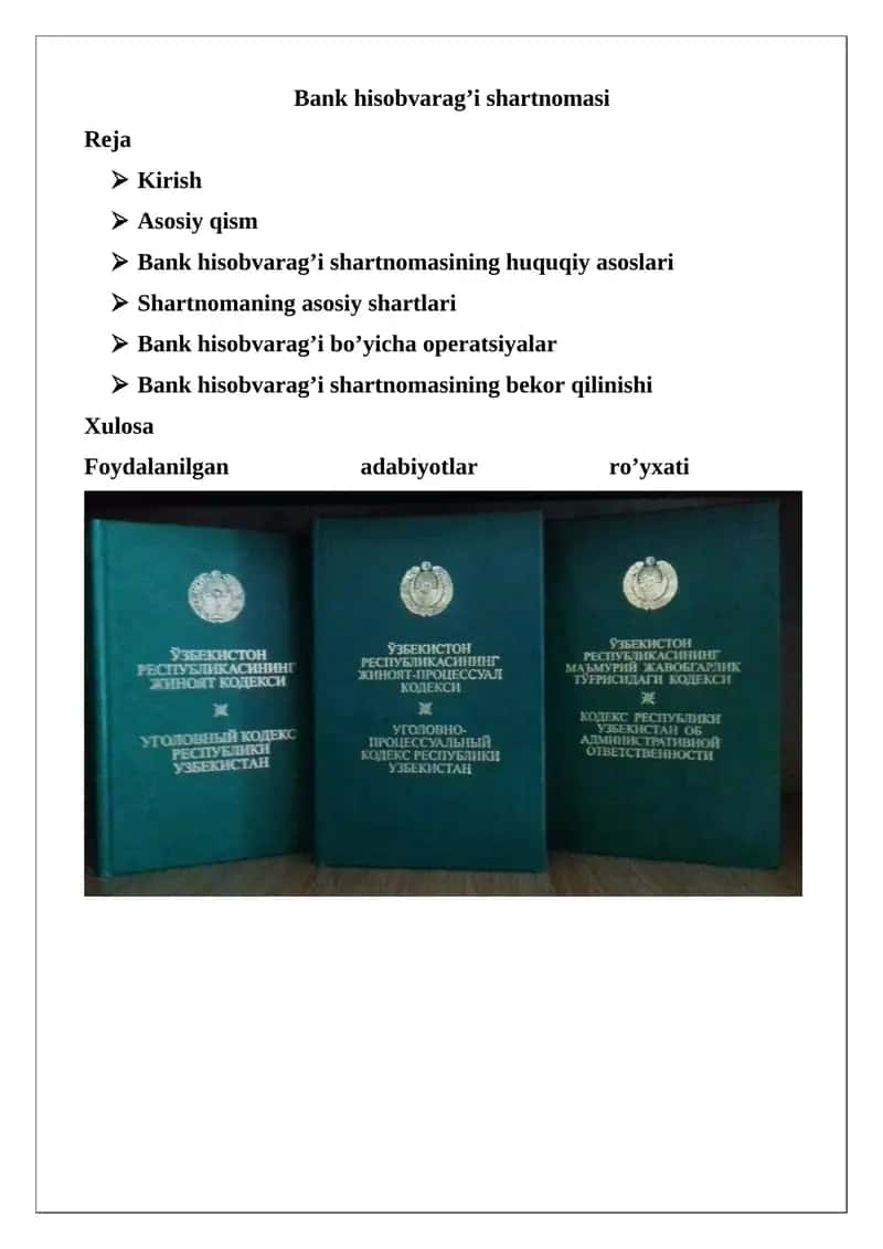 Bank hisobvarag’i shartnomasi 1