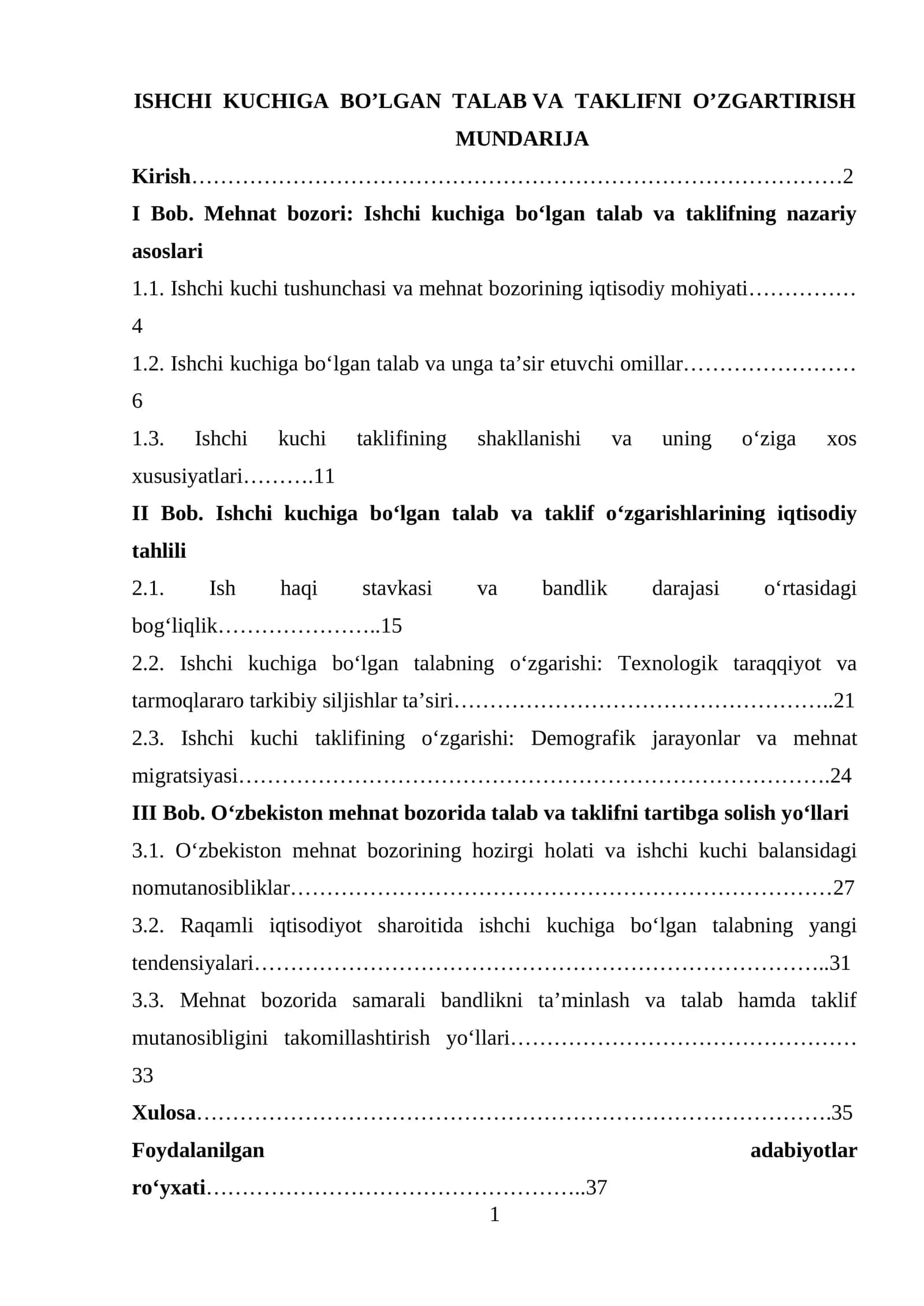 ISHCHI KUCHIGA BO’LGAN TALAB VA TAKLIFNI O’ZGARTIRISH 1