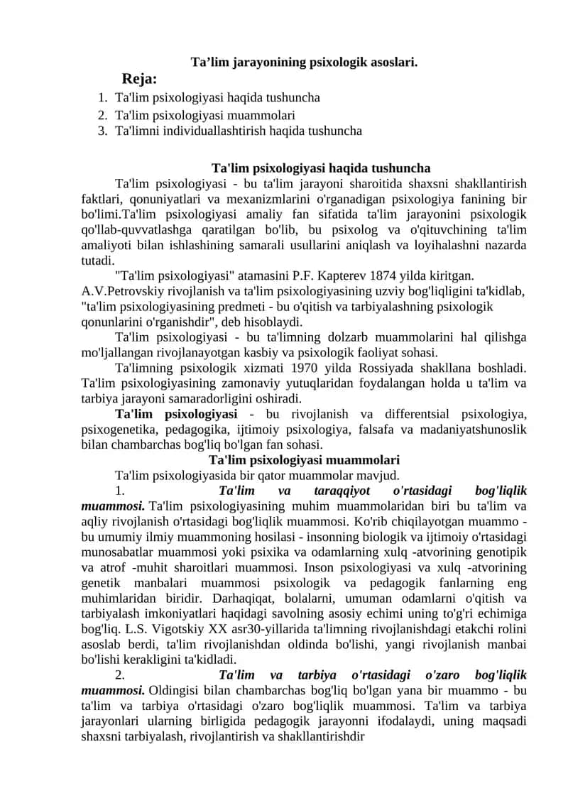 Ta'lim Psixologiyasi 1