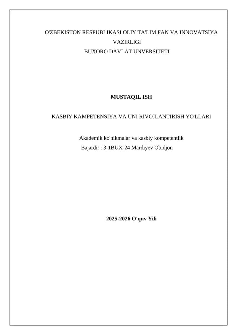 Kasbiy kampetensiya va uni rivojlandirish yo'llari 1