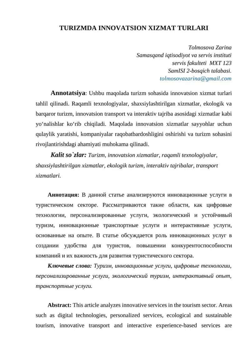 Turizmda Innovatsion Xizmat Turlari 1