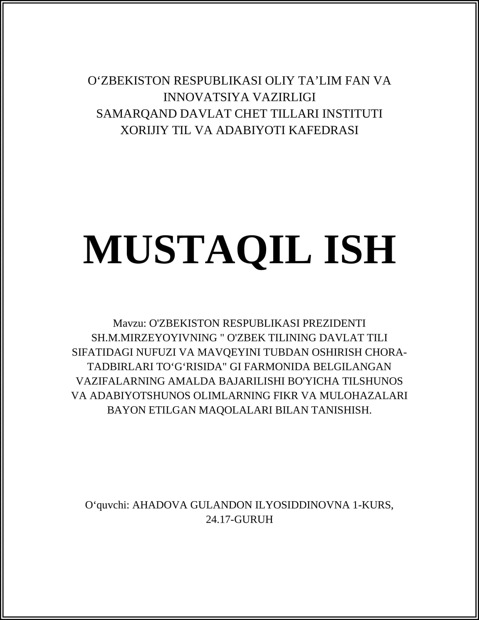 O'ZBEK TILINING DAVLAT TILI SIFATIDAGI NUFUZI VA MAVQEYINI TUBDAN OSHIRISH CHORA-TADBIRLARI 1