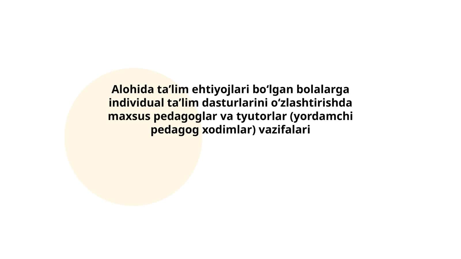 Alohida taʼlim ehtiyojlari boʻlgan bolalarga individual taʼlim dasturlarini oʻzlashtirishda maxsus pedagoglar va tyutorlar (yordamchi pedagog xodimlar) vazifalari 1