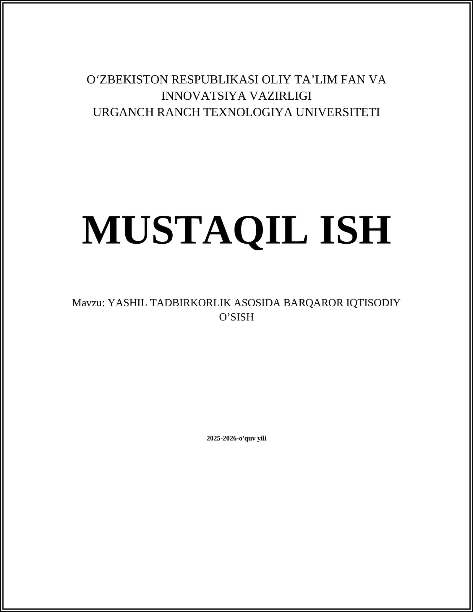 YASHIL TADBIRKORLIK ASOSIDA BARQAROR IQTISODIY O’SISH 1