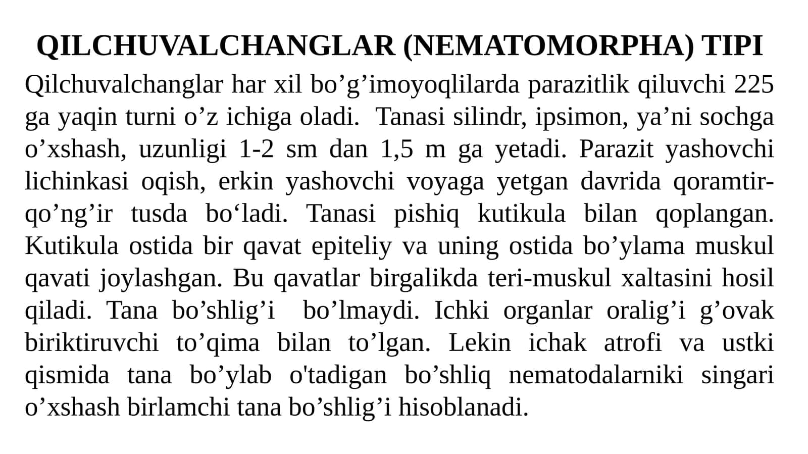 QILCHUVALCHANGLAR (NEMATOMORPHA) TIPI 1