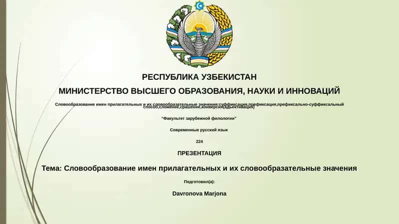 Словообразование имен прилагательных и их словообразательные значения 1