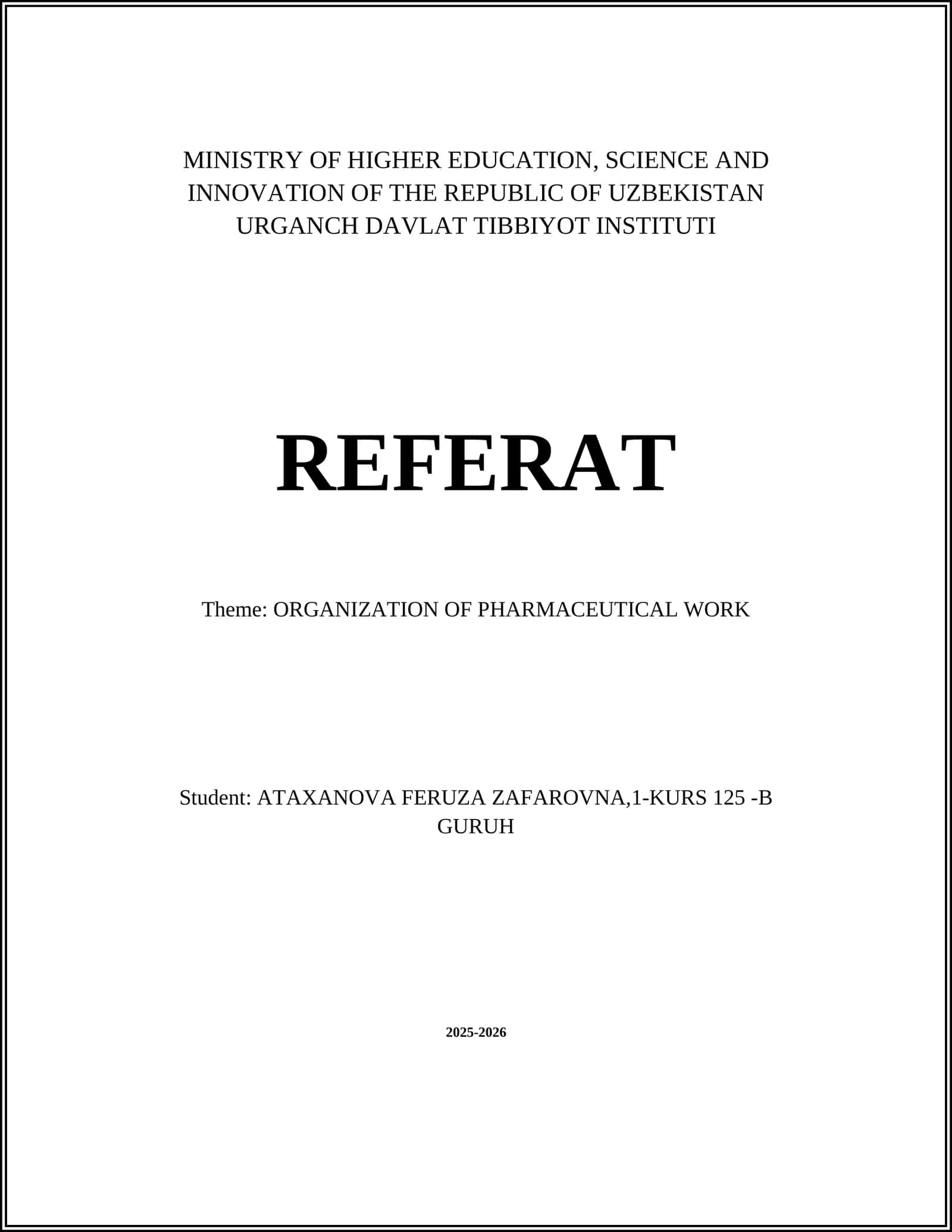 ORGANIZATION OF PHARMACEUTICAL WORK 1