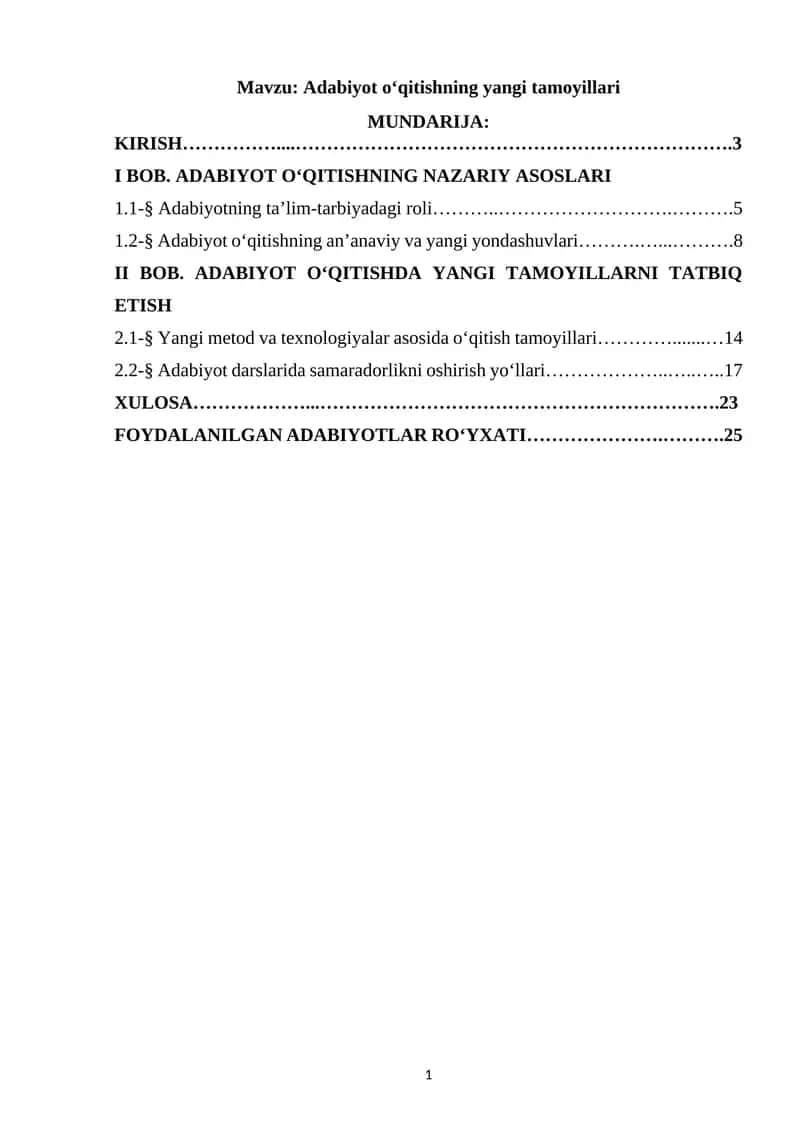 Adabiyot o‘qitishning yangi tamoyillari 1