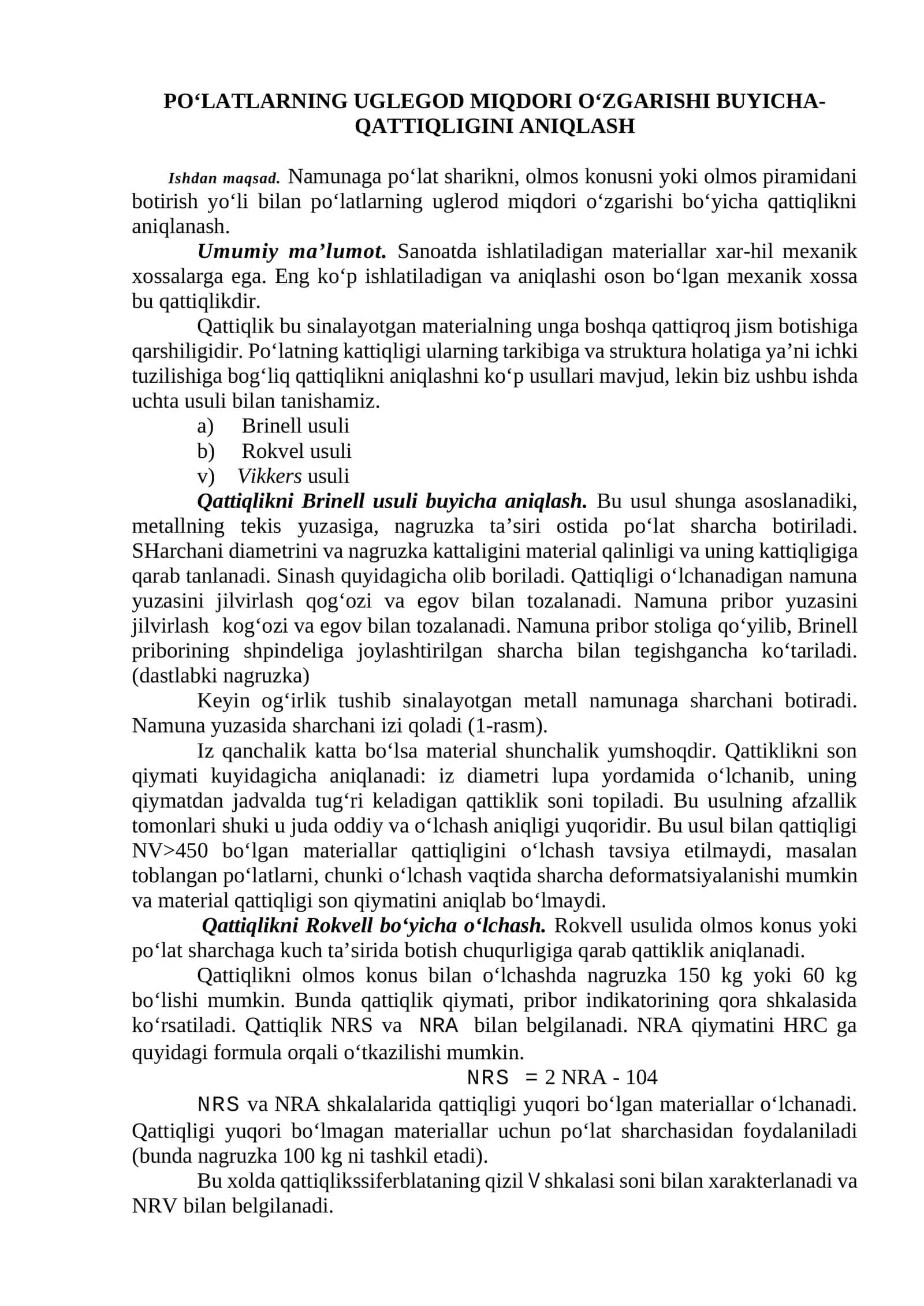 Po‘latlarning Uglegod Miqdori O‘zgarishi Buyicha-Qattiqlikni Aniqlash 1