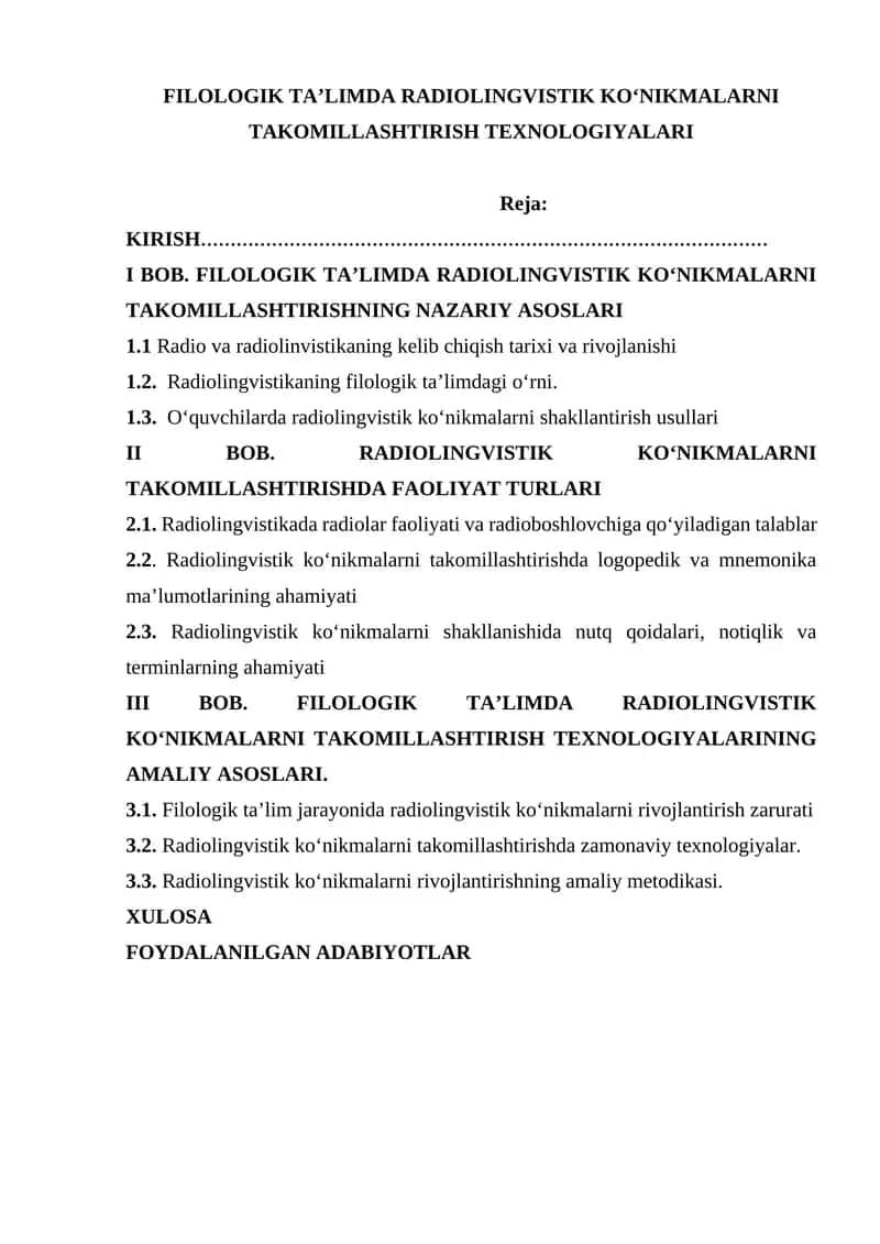 FILOLOGIK TAʼLIMDA RADIOLINGVISTIK KOʻNIKMALARNI TAKOMILLASHTIRISH TEXNOLOGIYALARI 1