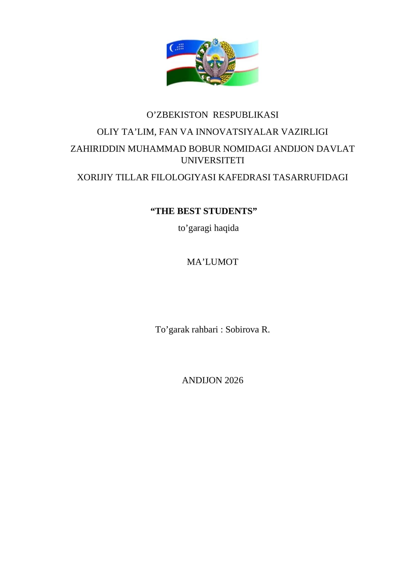 “THE BEST STUDENTS” toʼgaragi haqida MА’LUMOT 1
