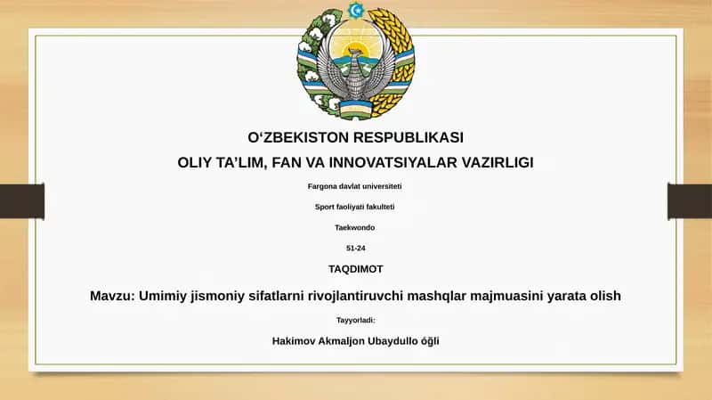 Umimiy jismoniy sifatlarni rivojlantiruvchi mashqlar majmuasi 1