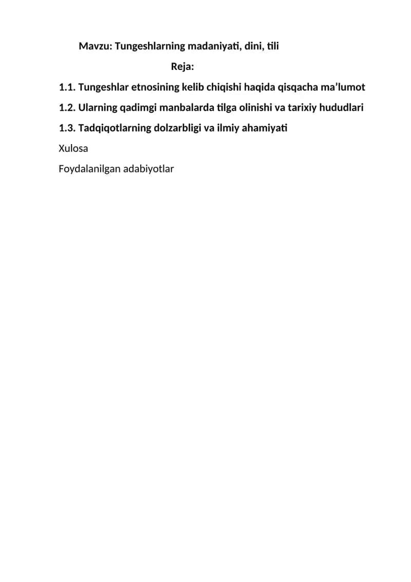 Tungeshlarning madaniyati, dini, tili 1